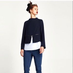 Zara high neck pullover zipper hemline top Size M